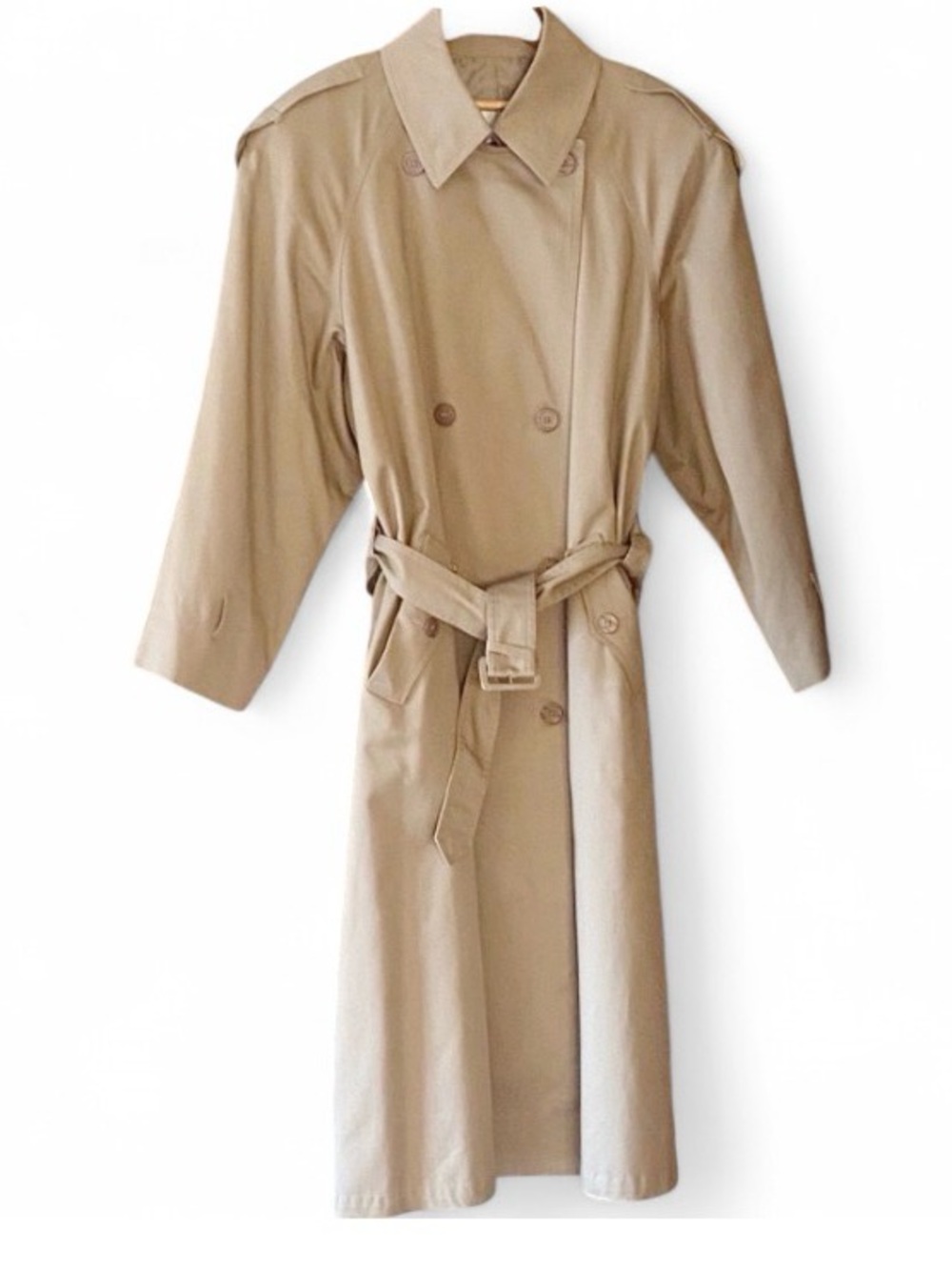 Misty Harbor Tan Trench Coat Womens 14P Petite Belted Epaulettes Pockets